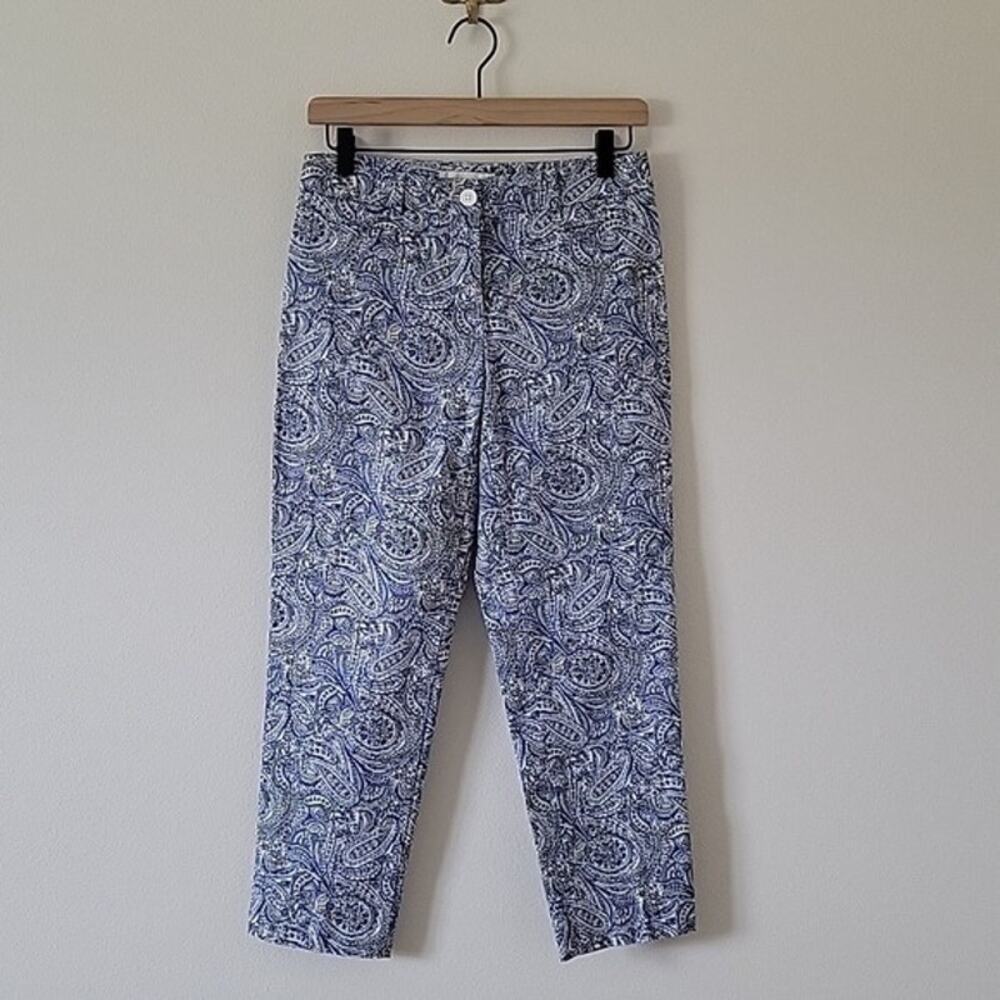 Talbots Blue Paisley Cropped Pants Size 2P Petite